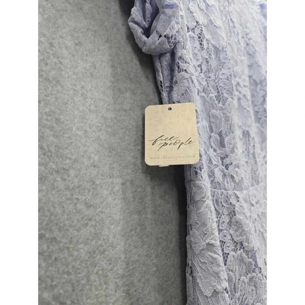 NWT FREE PEOPLE Light Blue HAILEE MINI DRESS  LACE FLORAL Cottagecore M - Picture 5 of 11